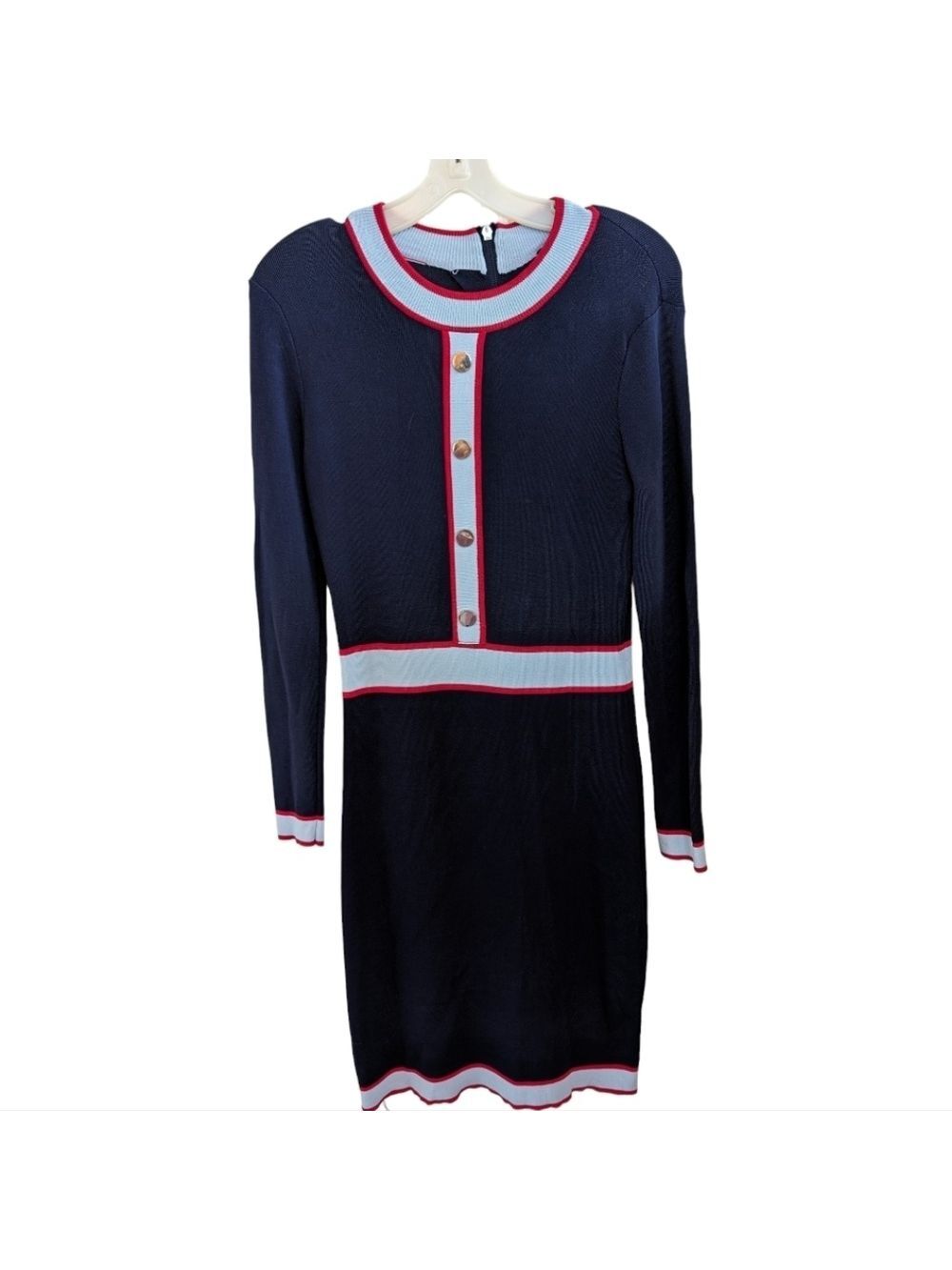Alexia Admor Betty Red, Lte Blue & Navy color block knit dress Size Medium EUC - Picture 3 of 10